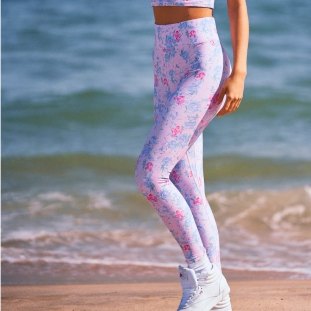 LoveShackFancy Floral Pink and Blue Leggings
